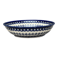 A picture of a Polish Pottery Zaklady 10" Shallow Serving Bowl (Petite Floral Peacock) | Y1013A-A166A as shown at PolishPotteryOutlet.com/products/10-shallow-serving-bowl-floral-peacock-y1013a-a166a