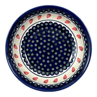 A picture of a Polish Pottery Zaklady 10" Shallow Serving Bowl (Strawberry Dot) | Y1013A-A310A as shown at PolishPotteryOutlet.com/products/shallow-10-serving-bowl-strawberry-peacock-y1013a-a310a