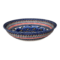 A picture of a Polish Pottery Zaklady 10" Shallow Serving Bowl (Bloomin' Sky) | Y1013A-ART148 as shown at PolishPotteryOutlet.com/products/shallow-10-serving-bowl-blue-bouquet-in-mosaic-y1013a-art148
