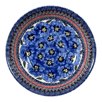 A picture of a Polish Pottery Zaklady 10" Shallow Serving Bowl (Bloomin' Sky) | Y1013A-ART148 as shown at PolishPotteryOutlet.com/products/shallow-10-serving-bowl-blue-bouquet-in-mosaic-y1013a-art148