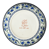 A picture of a Polish Pottery Zaklady 10" Shallow Serving Bowl (Blue Tulips) | Y1013A-ART160 as shown at PolishPotteryOutlet.com/products/shallow-10-serving-bowl-blue-tulips-y1013a-art160