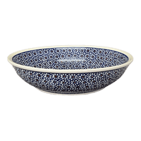 A picture of a Polish Pottery Zaklady 10" Shallow Serving Bowl (Ditsy Daisies) | Y1013A-D120 as shown at PolishPotteryOutlet.com/products/shallow-10-serving-bowl-daisy-dot-y1013a-d120