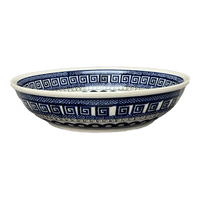 A picture of a Polish Pottery Zaklady 10" Shallow Serving Bowl (Grecian Dot) | Y1013A-D923 as shown at PolishPotteryOutlet.com/products/10-shallow-serving-bowl-geometric-peacock-y1013a-d923