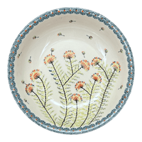 A picture of a Polish Pottery 10" Shallow Serving Bowl (Dandelions) | Y1013A-DU201 as shown at PolishPotteryOutlet.com/products/10-shallow-serving-bowl-make-a-wish-y1013a-du201