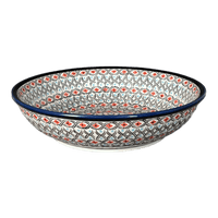 A picture of a Polish Pottery Zaklady 10" Shallow Serving Bowl (Beaded Turquoise) | Y1013A-DU203 as shown at PolishPotteryOutlet.com/products/shallow-10-serving-bowl-beaded-turquoise-y1013a-du203