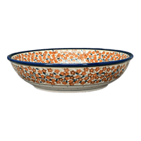 A picture of a Polish Pottery Zaklady 10" Shallow Serving Bowl (Orange Wreath) | Y1013A-DU52 as shown at PolishPotteryOutlet.com/products/10-shallow-serving-bowl-du52-y1013a-du52