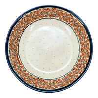 A picture of a Polish Pottery Zaklady 10" Shallow Serving Bowl (Orange Wreath) | Y1013A-DU52 as shown at PolishPotteryOutlet.com/products/10-shallow-serving-bowl-du52-y1013a-du52