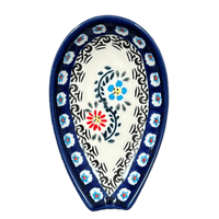 A picture of a Polish Pottery Zaklady 5" Spoon Rest (Climbing Aster) | Y1015-A1145A as shown at PolishPotteryOutlet.com/products/5-spoon-rest-climbing-aster-y1015-a1145a