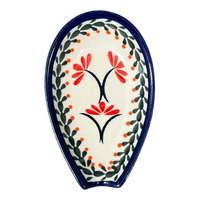 A picture of a Polish Pottery 5" Spoon Rest (Scarlet Stitch) | Y1015-A1158A as shown at PolishPotteryOutlet.com/products/spoon-rest-scarlet-stitch-y1015-a1158a