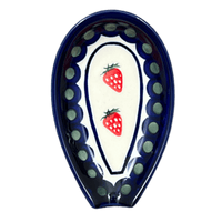 A picture of a Polish Pottery Zaklady 5" Spoon Rest (Strawberry Dot) | Y1015-A310A as shown at PolishPotteryOutlet.com/products/5-spoon-rest-strawberry-dot-y1015-a310a
