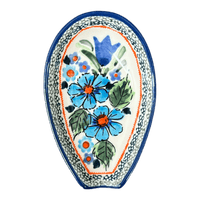 A picture of a Polish Pottery Zaklady 5" Spoon Rest (Julie's Garden) | Y1015-ART165 as shown at PolishPotteryOutlet.com/products/5-spoon-rest-julies-garden-y1015-art165