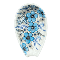 A picture of a Polish Pottery Zaklady 5" Spoon Rest (Something Blue) | Y1015-ART374 as shown at PolishPotteryOutlet.com/products/5-spoon-rest-something-blue-y1015-art374