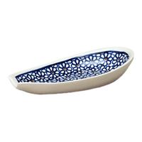 A picture of a Polish Pottery Zaklady 5" Spoon Rest (Ditsy Daisies) | Y1015-D120 as shown at PolishPotteryOutlet.com/products/5-spoon-rest-ditsy-daisies-y1015-d120