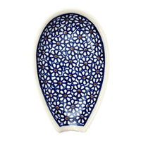 A picture of a Polish Pottery Zaklady 5" Spoon Rest (Ditsy Daisies) | Y1015-D120 as shown at PolishPotteryOutlet.com/products/5-spoon-rest-ditsy-daisies-y1015-d120