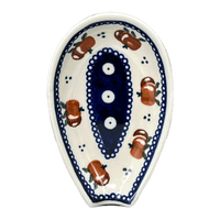 A picture of a Polish Pottery Zaklady 5" Spoon Rest (Persimmon Dot) | Y1015-D479 as shown at PolishPotteryOutlet.com/products/5-spoon-rest-persimmon-dot-y1015-d479
