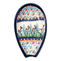 A picture of a Polish Pottery Zaklady 5" Spoon Rest (Lilac Garden) | Y1015-DU155 as shown at PolishPotteryOutlet.com/products/spoon-rest-lilac-garden-y1015-du155