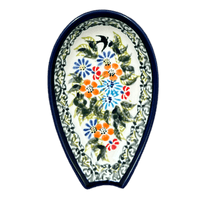 A picture of a Polish Pottery Zaklady 5" Spoon Rest (Floral Swallows) | Y1015-DU182 as shown at PolishPotteryOutlet.com/products/5-spoon-rest-du182-y1015-du182