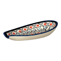 A picture of a Polish Pottery Zaklady 5" Spoon Rest (Beaded Turquoise) | Y1015-DU203 as shown at PolishPotteryOutlet.com/products/spoon-rest-beaded-turquoise-y1015-du203