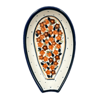 A picture of a Polish Pottery Zaklady 5" Spoon Rest (Orange Wreath) | Y1015-DU52 as shown at PolishPotteryOutlet.com/products/5-spoon-rest-du52-y1015-du52