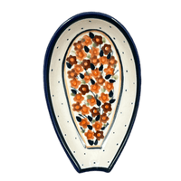 A picture of a Polish Pottery Spoon Rest, 5" in "Orange Wreath" by Zaklady | Y1015-DU52 as shown at PolishPotteryOutlet.com/products/5-spoon-rest-du52-y1015-du52