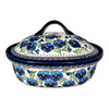 Polish Pottery Zaklady 12.5" x 10" Large Covered Baker (Pansies in Bloom) | Y1158-ART277 at PolishPotteryOutlet.com