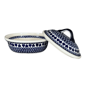 Polish Pottery 12.5" x 10" Large Covered Baker (Swirling Hearts) | Y1158-D467 Additional Image at PolishPotteryOutlet.com