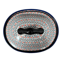 A picture of a Polish Pottery Zaklady 12.5" x 10" Large Covered Baker (Beaded Turquoise) | Y1158-DU203 as shown at PolishPotteryOutlet.com/products/roasting-pan-w-lid-beaded-turquoise-y1158-du203