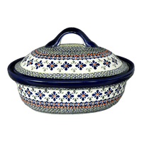 A picture of a Polish Pottery Zaklady 12.5" x 10" Large Covered Baker (Emerald Mosaic) | Y1158-DU60 as shown at PolishPotteryOutlet.com/products/12-5-x-10-large-covered-baker-emerald-mosaic-y1158-du60