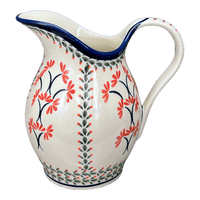 A picture of a Polish Pottery Zaklady 1.7 Liter Fancy Pitcher (Scarlet Stitch) | Y1160-A1158A as shown at PolishPotteryOutlet.com/products/1-7-liter-fancy-pitcher-scarlet-stitch-y1160-a1158a