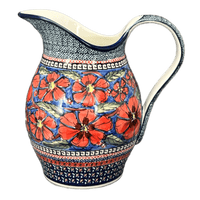 A picture of a Polish Pottery Zaklady 1.7 Liter Fancy Pitcher (Exotic Reds) | Y1160-ART150 as shown at PolishPotteryOutlet.com/products/1-7-liter-fancy-pitcher-exotic-reds-y1160-art150