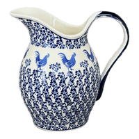 A picture of a Polish Pottery Zaklady 1.7 Liter Fancy Pitcher (Rooster Blues) | Y1160-D1149 as shown at PolishPotteryOutlet.com/products/1-7-liter-fancy-pitcher-rooster-blues-y1160-d1149
