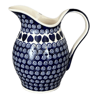 A picture of a Polish Pottery Zaklady 1.7 Liter Fancy Pitcher (Swirling Hearts) | Y1160-D467 as shown at PolishPotteryOutlet.com/products/1-7-liter-fancy-pitcher-swirling-hearts-y1160-d467