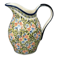 A picture of a Polish Pottery Zaklady 1.7 Liter Fancy Pitcher (Floral Swallows) | Y1160-DU182 as shown at PolishPotteryOutlet.com/products/1-7-liter-fancy-pitcher-floral-swallows-y1160-du182