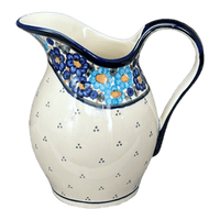 A picture of a Polish Pottery Zaklady 1.7 Liter Fancy Pitcher (Garden Party Blues) | Y1160-DU50 as shown at PolishPotteryOutlet.com/products/1-7-liter-fancy-pitcher-garden-party-blues-y1160-du50
