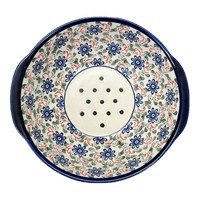 A picture of a Polish Pottery Zaklady 10" Colander (Swirling Flowers) | Y1183A-A1197A as shown at PolishPotteryOutlet.com/products/colander-swirling-flowers-y1183a-a1197a