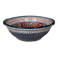 A picture of a Polish Pottery Zaklady 10" Colander (Exotic Reds) | Y1183A-ART150 as shown at PolishPotteryOutlet.com/products/colander-exotic-reds-y1183a-art150