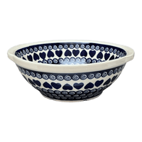 A picture of a Polish Pottery Zaklady 10" Colander (Swirling Hearts) | Y1183A-D467 as shown at PolishPotteryOutlet.com/products/10-colander-swirling-hearts-y1183a-d467