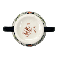 A picture of a Polish Pottery Zaklady Bird Sugar Bowl (Mountain Flower) | Y1234-A1109A as shown at PolishPotteryOutlet.com/products/bird-sugar-bowl-mistletoe-y1234-1109a
