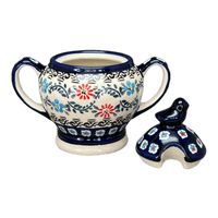 A picture of a Polish Pottery Zaklady Bird Sugar Bowl (Climbing Aster) | Y1234-A1145A as shown at PolishPotteryOutlet.com/products/bird-sugar-bowl-climbing-aster-y1234-a1145a
