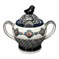 A picture of a Polish Pottery Zaklady Bird Sugar Bowl (Mesa Verde Midnight) | Y1234-A1159A as shown at PolishPotteryOutlet.com/products/bird-sugar-bowl-mesa-verde-midnight-y1234-a1159a