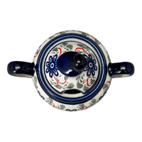 A picture of a Polish Pottery Zaklady Bird Sugar Bowl (Swirling Flowers) | Y1234-A1197A as shown at PolishPotteryOutlet.com/products/bird-sugar-bowl-swirling-flowers-y1234-1197a