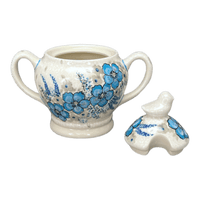 A picture of a Polish Pottery Zaklady Bird Sugar Bowl (Something Blue) | Y1234-ART374 as shown at PolishPotteryOutlet.com/products/bird-sugar-bowl-something-blue-y1234-art374