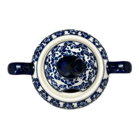 A picture of a Polish Pottery Zaklady Bird Sugar Bowl (Rooster Blues) | Y1234-D1149 as shown at PolishPotteryOutlet.com/products/bird-sugar-bowl-rooster-blues-y1234-d1149