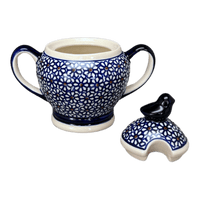 A picture of a Polish Pottery Zaklady Bird Sugar Bowl (Ditsy Daisies) | Y1234-D120 as shown at PolishPotteryOutlet.com/products/bird-sugar-bowl-ditsy-daisies-y1234-d120