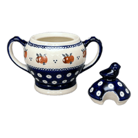 A picture of a Polish Pottery Zaklady Bird Sugar Bowl (Persimmon Dot) | Y1234-D479 as shown at PolishPotteryOutlet.com/products/bird-sugar-bowl-persimmon-dot-y1234-d479