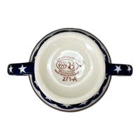 A picture of a Polish Pottery Zaklady Bird Sugar Bowl (Stars & Stripes) | Y1234-D81 as shown at PolishPotteryOutlet.com/products/bird-sugar-bowl-stars-stripes-y1234-d81