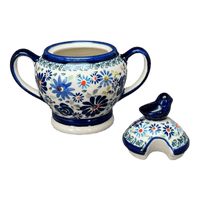 A picture of a Polish Pottery Zaklady Bird Sugar Bowl (Floral Explosion) | Y1234-DU126 as shown at PolishPotteryOutlet.com/products/bird-sugar-bowl-du126-y1234-du126