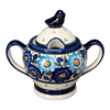 Polish Pottery Bird Sugar Bowl (Garden Party Blues) | Y1234-DU50 at PolishPotteryOutlet.com