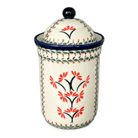 A picture of a Polish Pottery Zaklady 1 Liter Container (Scarlet Stitch) | Y1243-A1158A as shown at PolishPotteryOutlet.com/products/1-liter-container-scarlet-stitch-y1243-a1158a