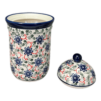 A picture of a Polish Pottery Zaklady 1 Liter Container (Swirling Flowers) | Y1243-A1197A as shown at PolishPotteryOutlet.com/products/1l-container-swirling-flowers-y1243-a1197a